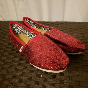 Tom's shoes red glitter sz 9